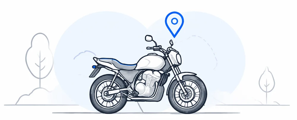 Motosiklet Takip Cihazı için KobiFilo mavi detaylı temsili çözüm çizimi